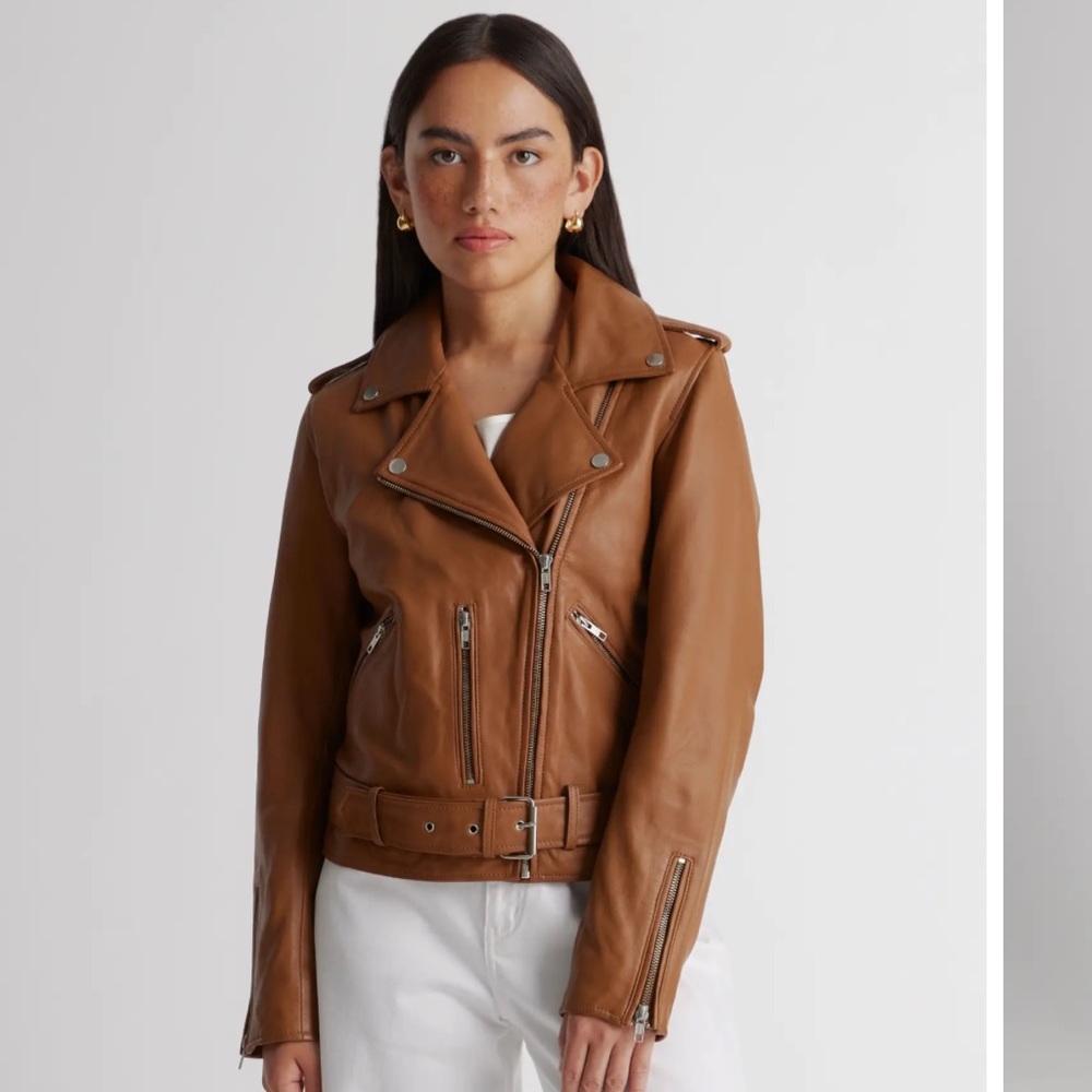 Quince 100% leather moto jacket in Cognac size M